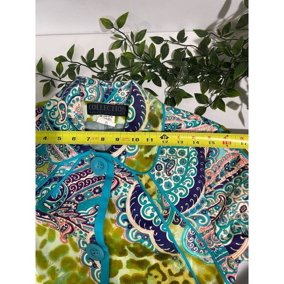 Harvé Benard Womens Paisley Print Jacket Size 8 Cotton Blend Green & Teal - Picture 10 of 13